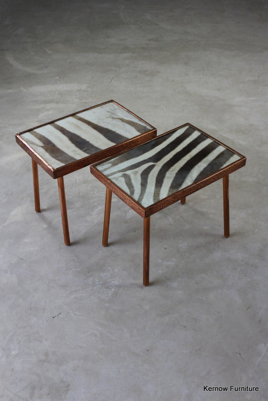 Pair Copper & Zebra Hide Side Tables - Kernow Furniture