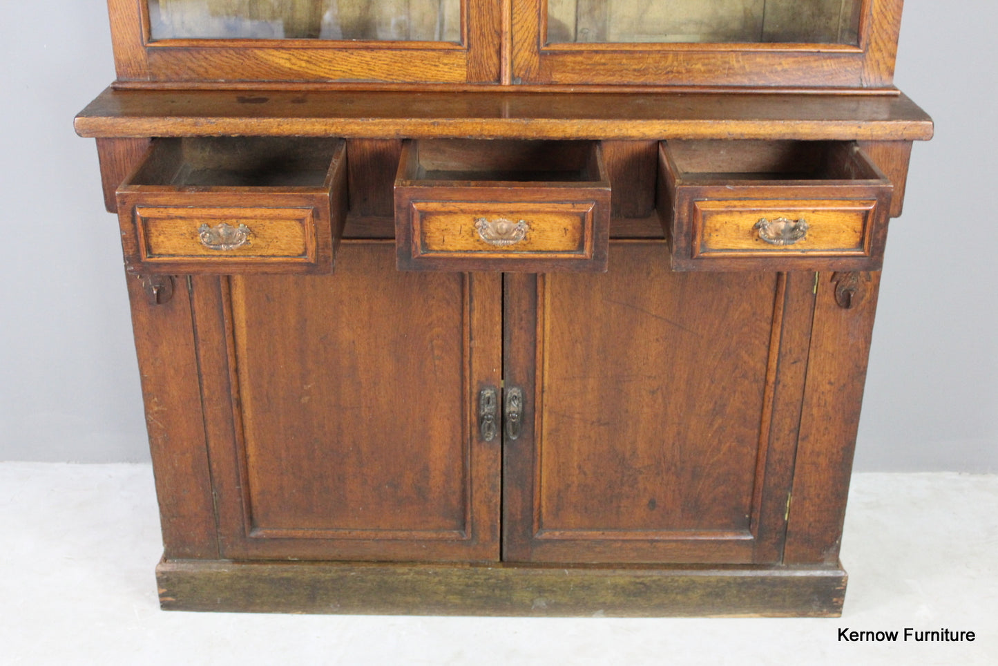 Antique Oak Glazed Bookcase - Kernow Furniture