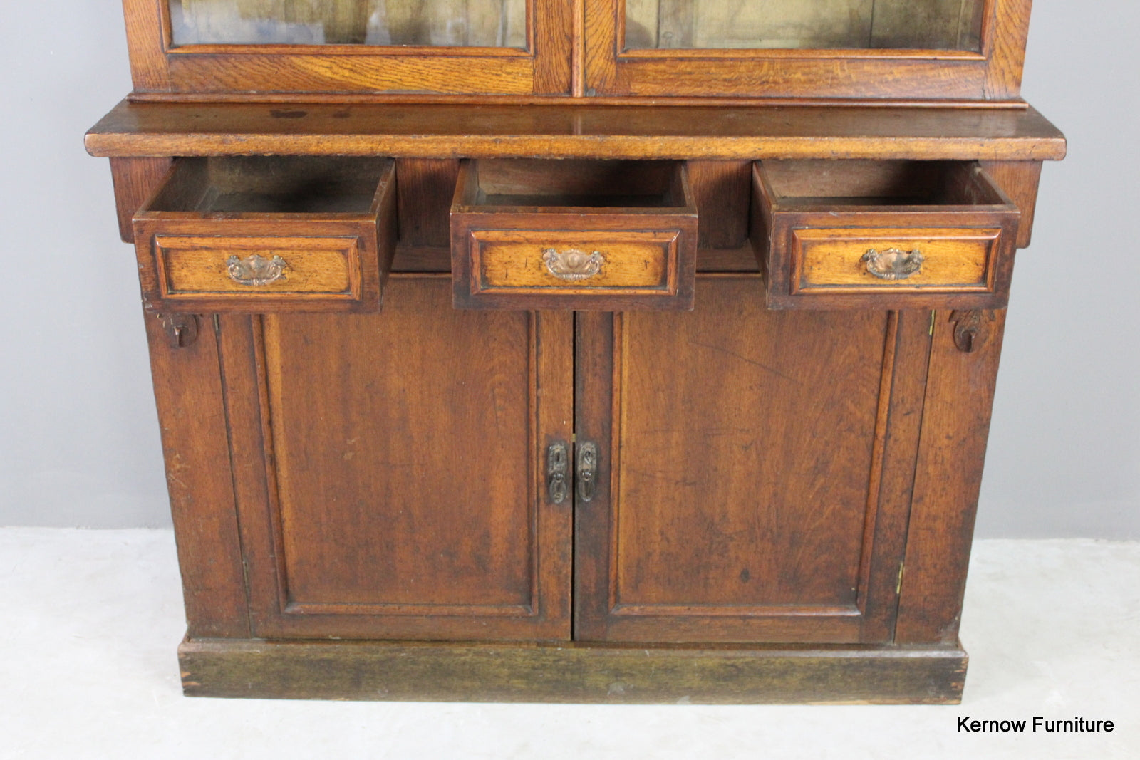 Antique Oak Glazed Bookcase - Kernow Furniture