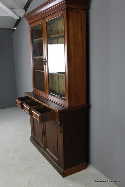 Antique Oak Glazed Bookcase - Kernow Furniture