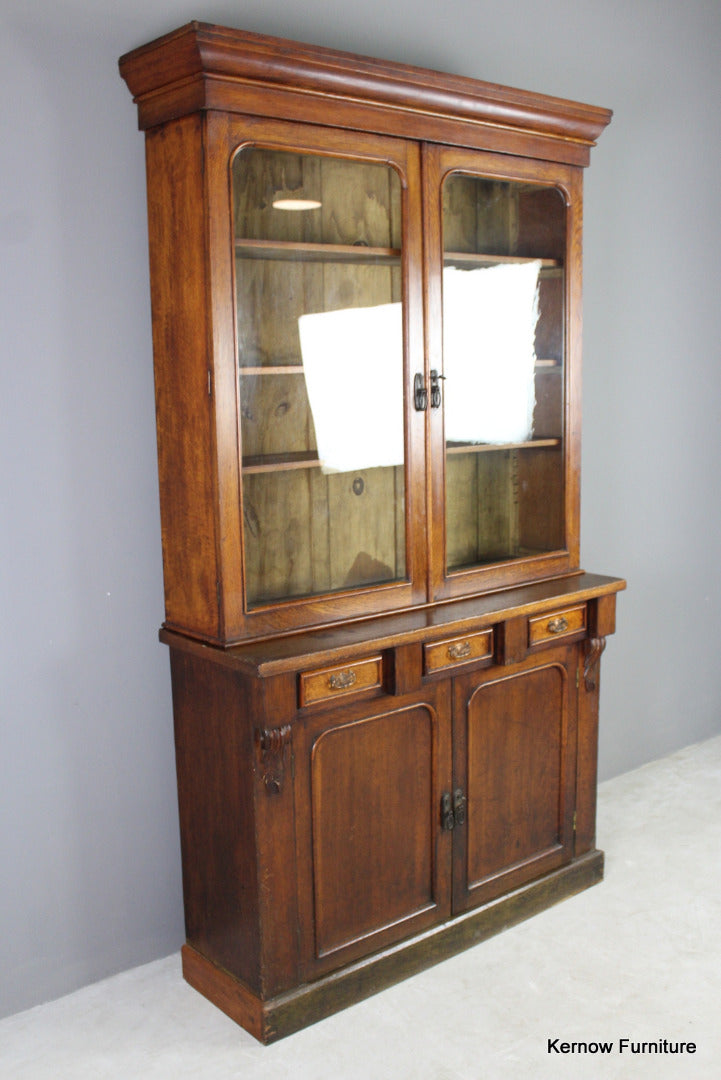 Antique Oak Glazed Bookcase - Kernow Furniture