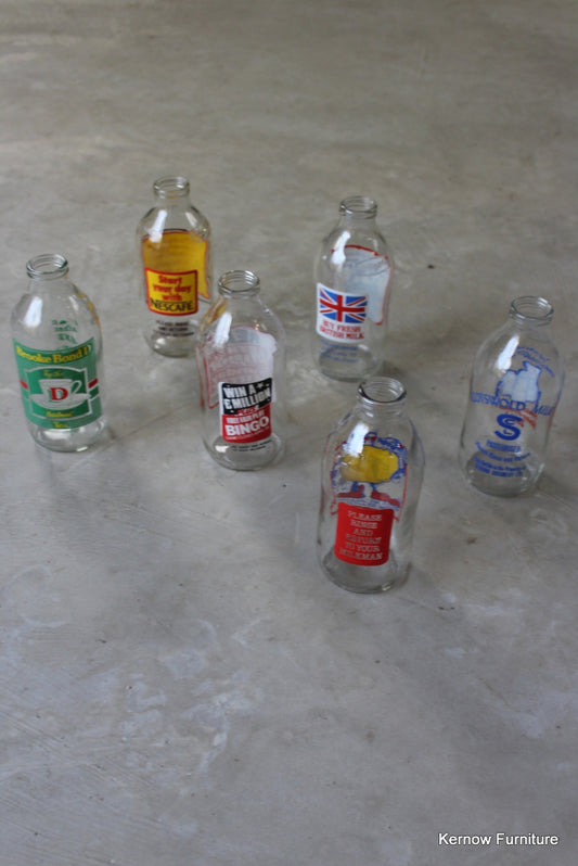 Collection of 6 Retro Glass Milk Bottles - Kernow Furniture