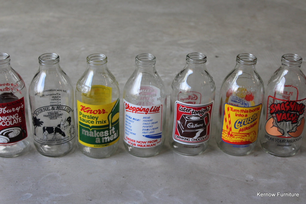 Collection 7 Retro Glass Milk Bottles - Kernow Furniture