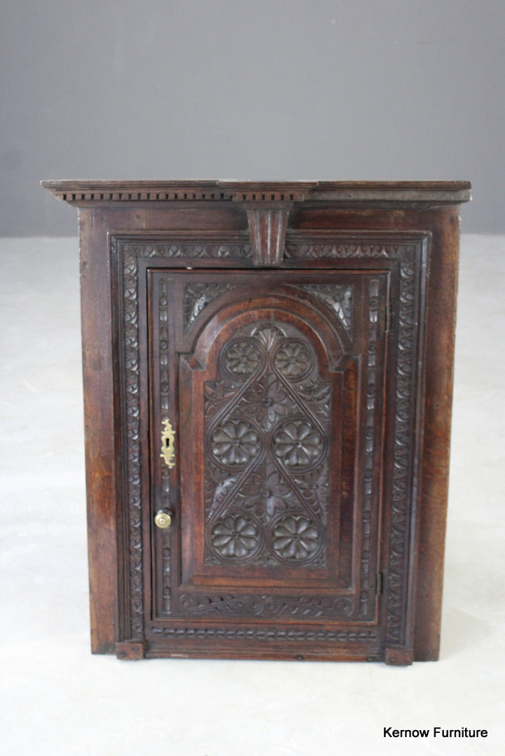 Carved Oak Corner Cupboard - Kernow Furniture