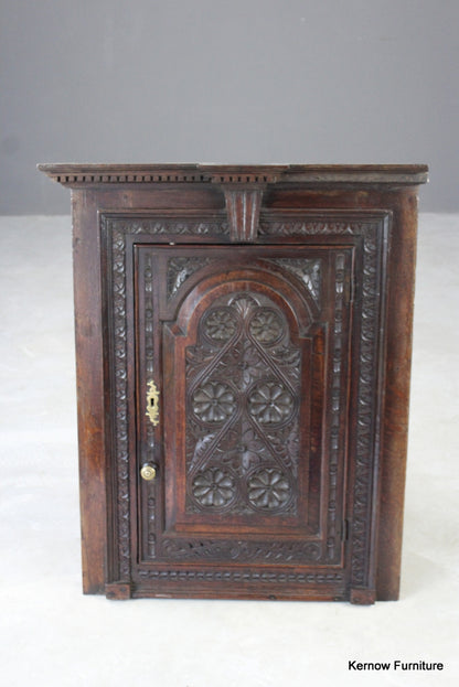 Carved Oak Corner Cupboard - Kernow Furniture