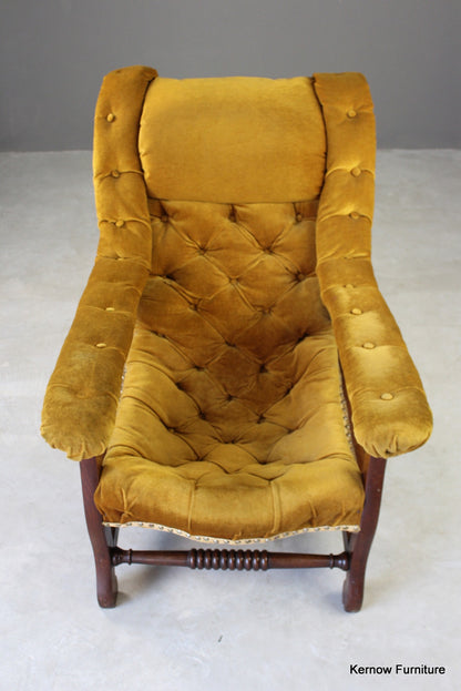 Upholstered Button Back Open Arm Chair - Kernow Furniture