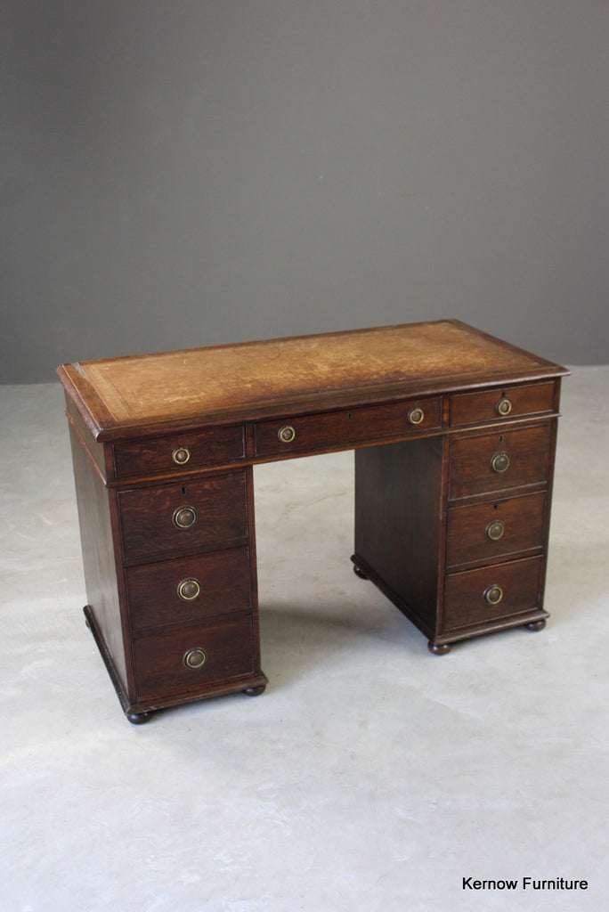 Antique Twin Pedestal Oak Desk - Kernow Furniture