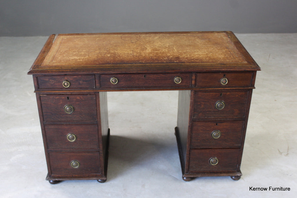 Antique Twin Pedestal Oak Desk - Kernow Furniture