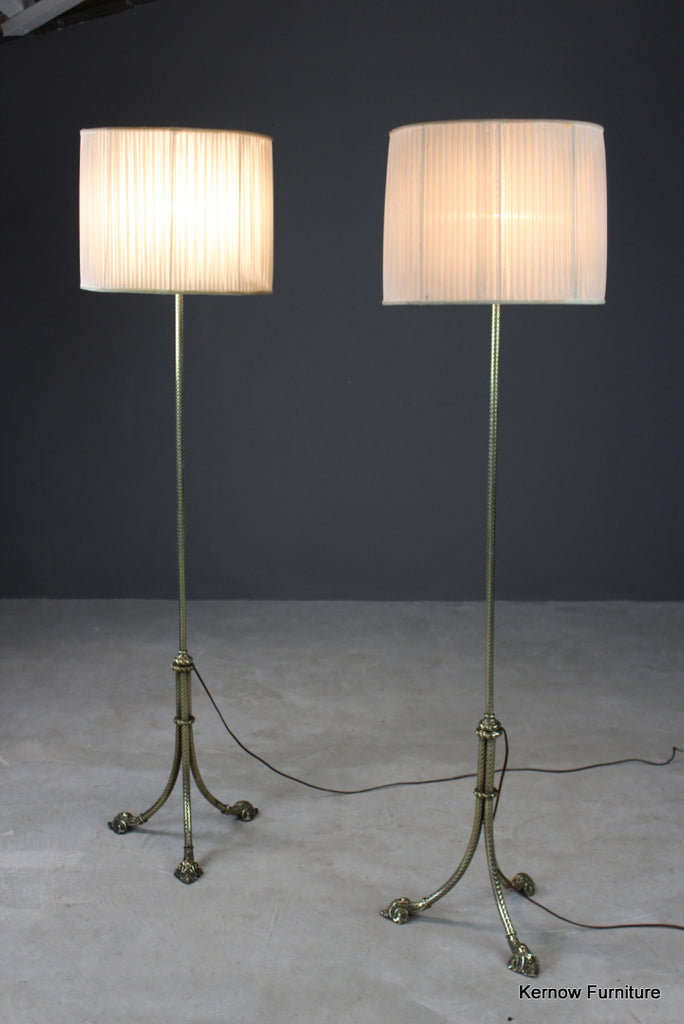 Pair Brass Standard Lamps - Kernow Furniture