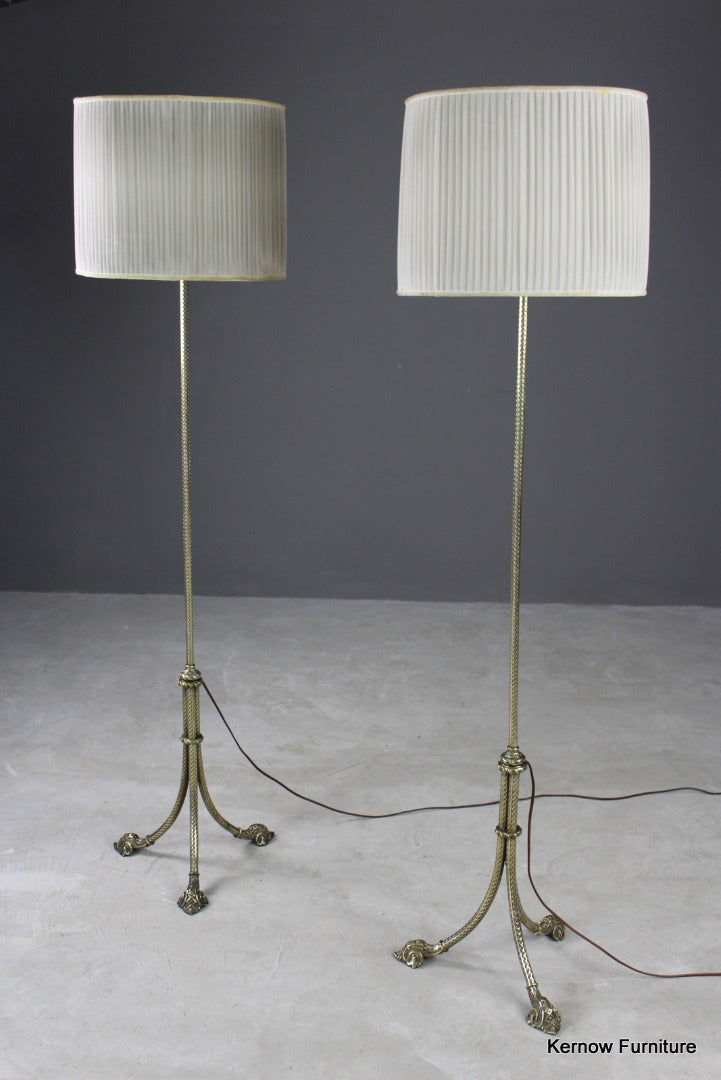 Pair Brass Standard Lamps - Kernow Furniture