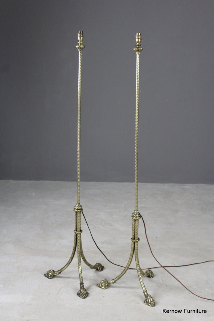 Pair Brass Standard Lamps - Kernow Furniture