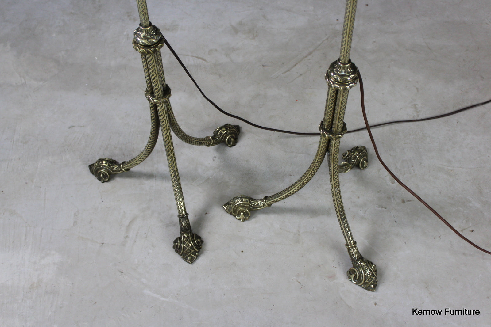 Pair Brass Standard Lamps - Kernow Furniture