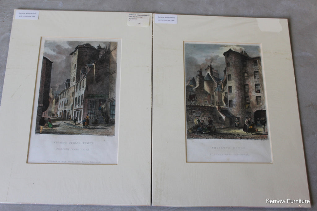 Pair Antique Scottish Prints - Smollets House & Tolbooth Wynd - Kernow Furniture