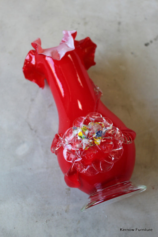 Red Ruffle Rim Glass Vase - Kernow Furniture
