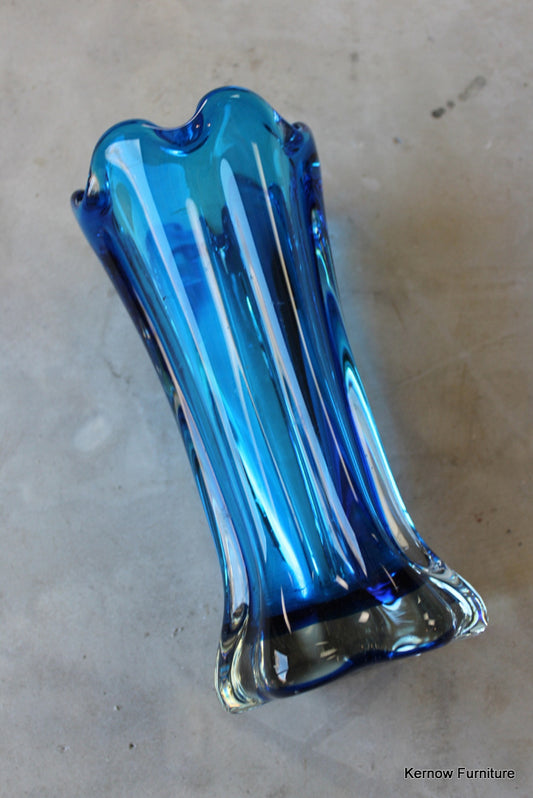 Vintage Blue Glass Vase - Kernow Furniture