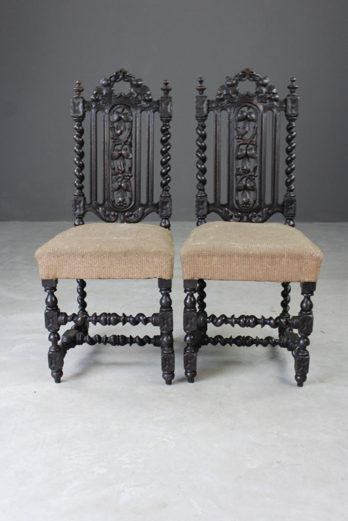 Pair Victorian Carved Oak Hall Chairs - Kernow Furniture