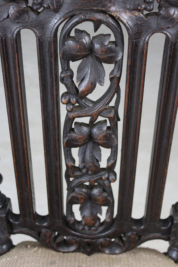 Pair Victorian Carved Oak Hall Chairs - Kernow Furniture