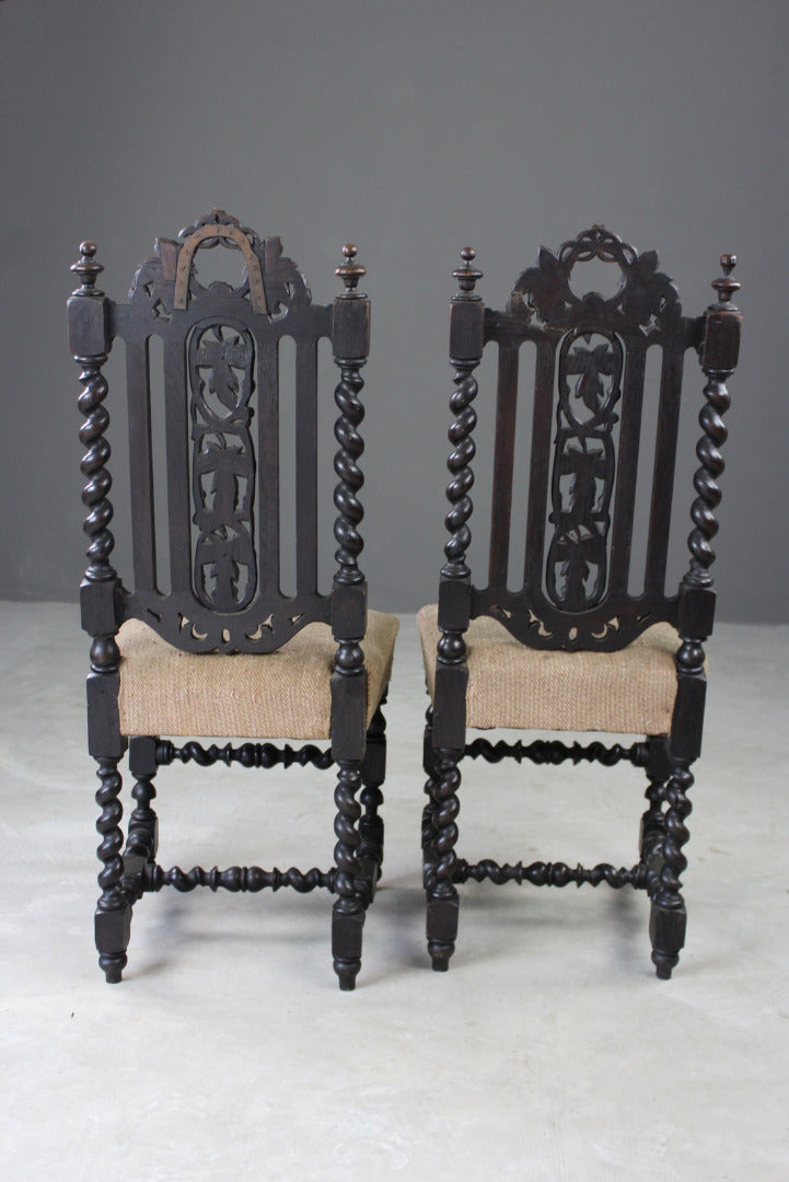 Pair Victorian Carved Oak Hall Chairs - Kernow Furniture