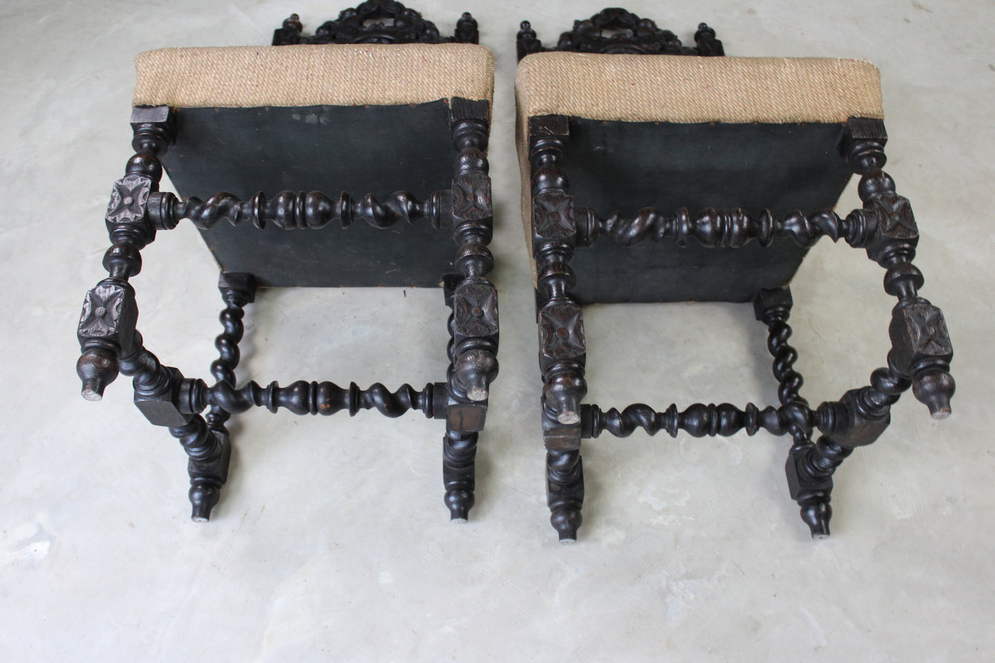 Pair Victorian Carved Oak Hall Chairs - Kernow Furniture