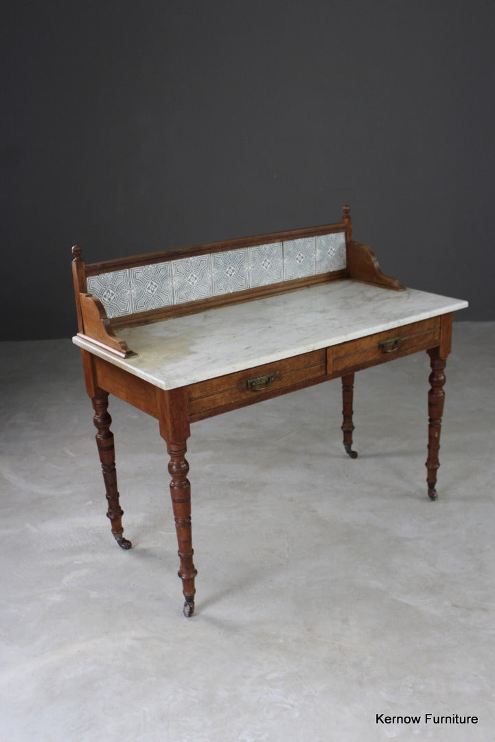 Antique Edwardian Marble Top Washstand - Kernow Furniture