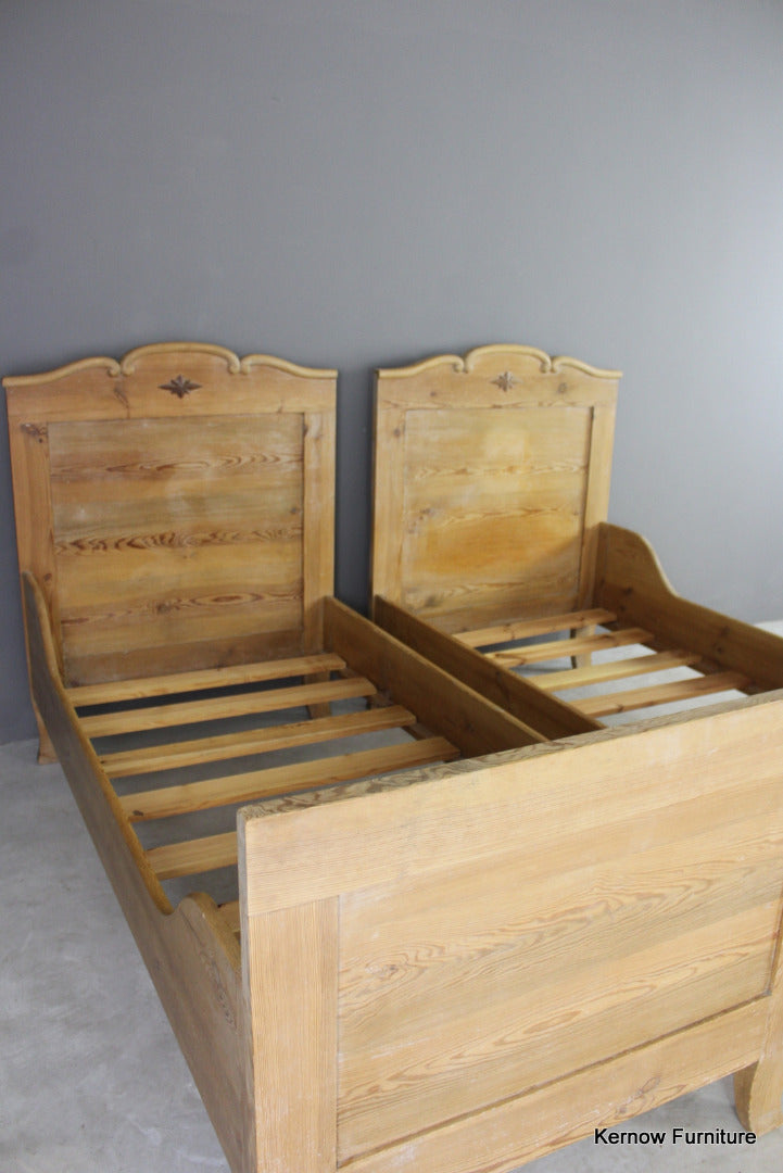 Pair Pine French Style Single Beds - Kernow Furniture