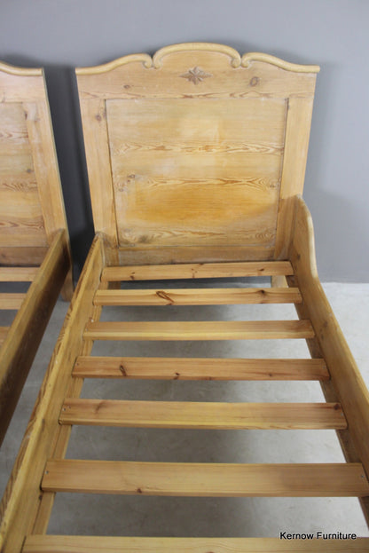 Pair Pine French Style Single Beds - Kernow Furniture