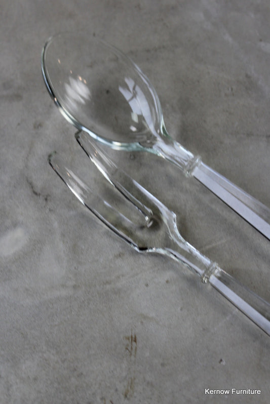 Pair Clear Glass Salad Servers - Kernow Furniture