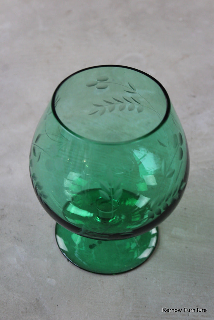 Green Glass Etched Balloon Vase - Kernow Furniture