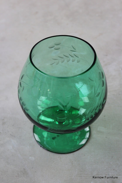 Green Glass Etched Balloon Vase - Kernow Furniture