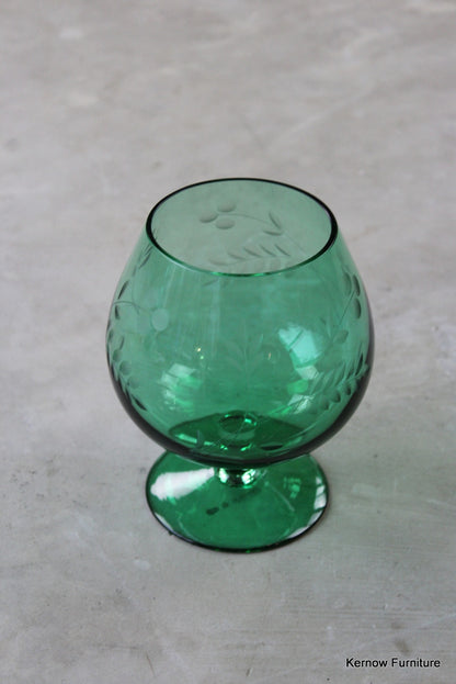 Green Glass Etched Balloon Vase - Kernow Furniture