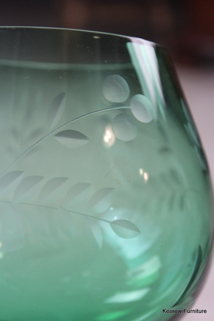 Green Glass Etched Balloon Vase - Kernow Furniture