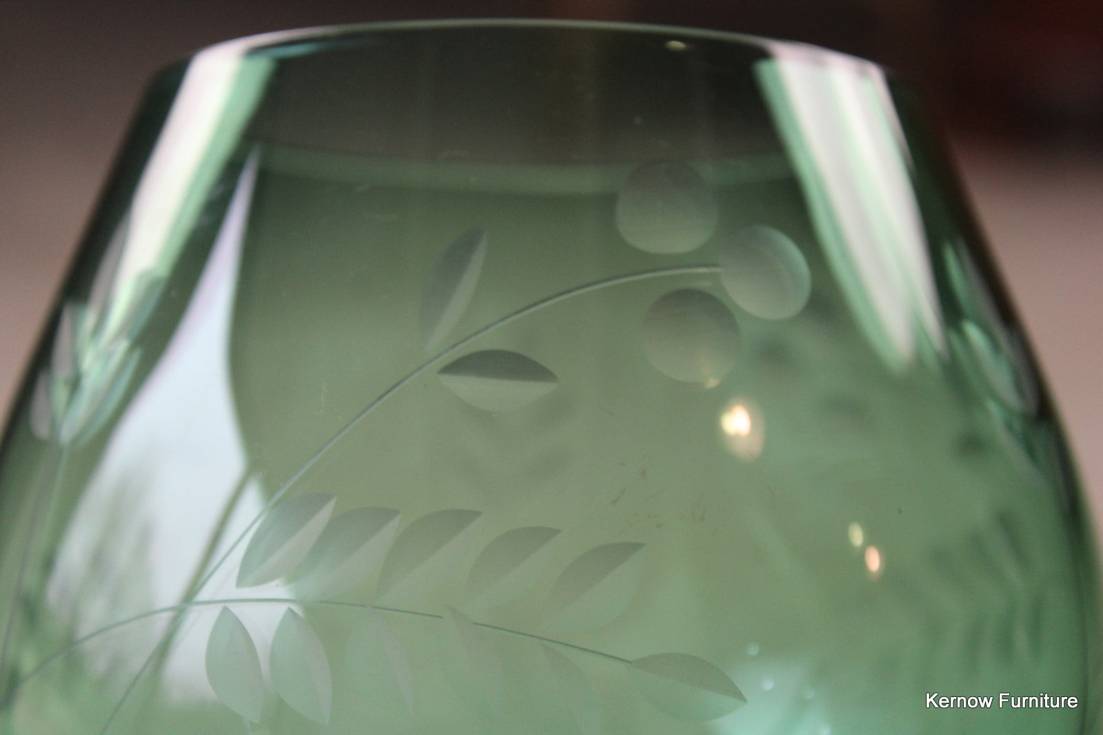 Green Glass Etched Balloon Vase - Kernow Furniture