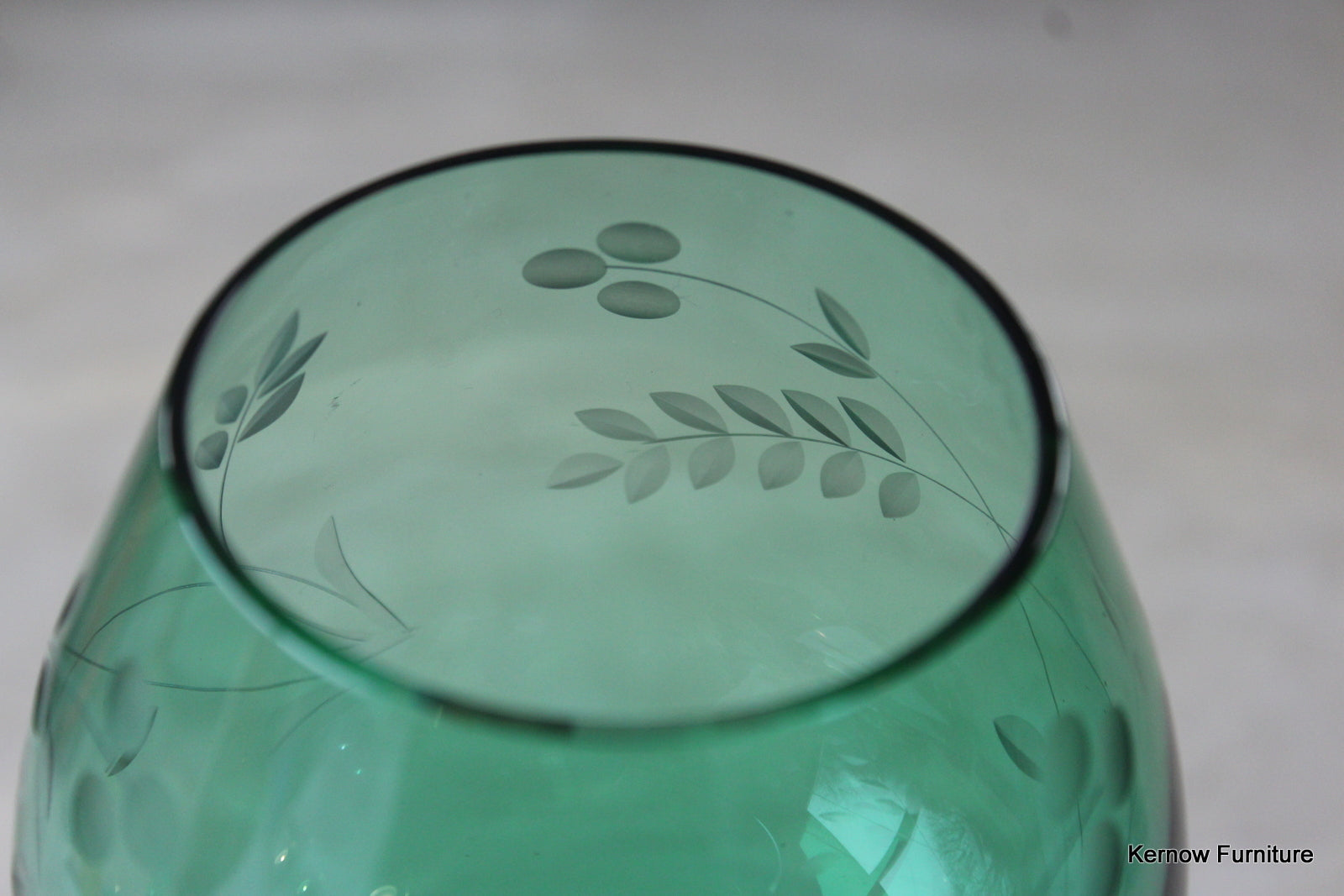 Green Glass Etched Balloon Vase - Kernow Furniture