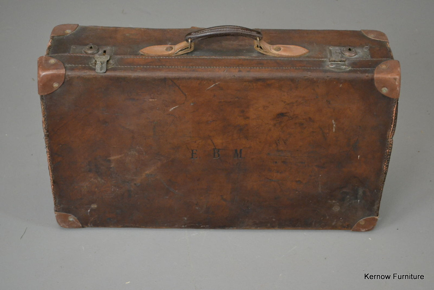 Antique Brown Leather Suitcase - Kernow Furniture