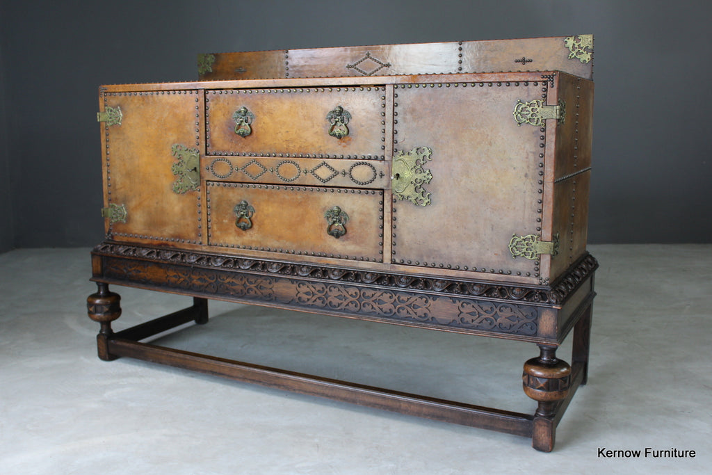 Early 20th Century Brown Leather Studded Sideboard - Kernow Furniture