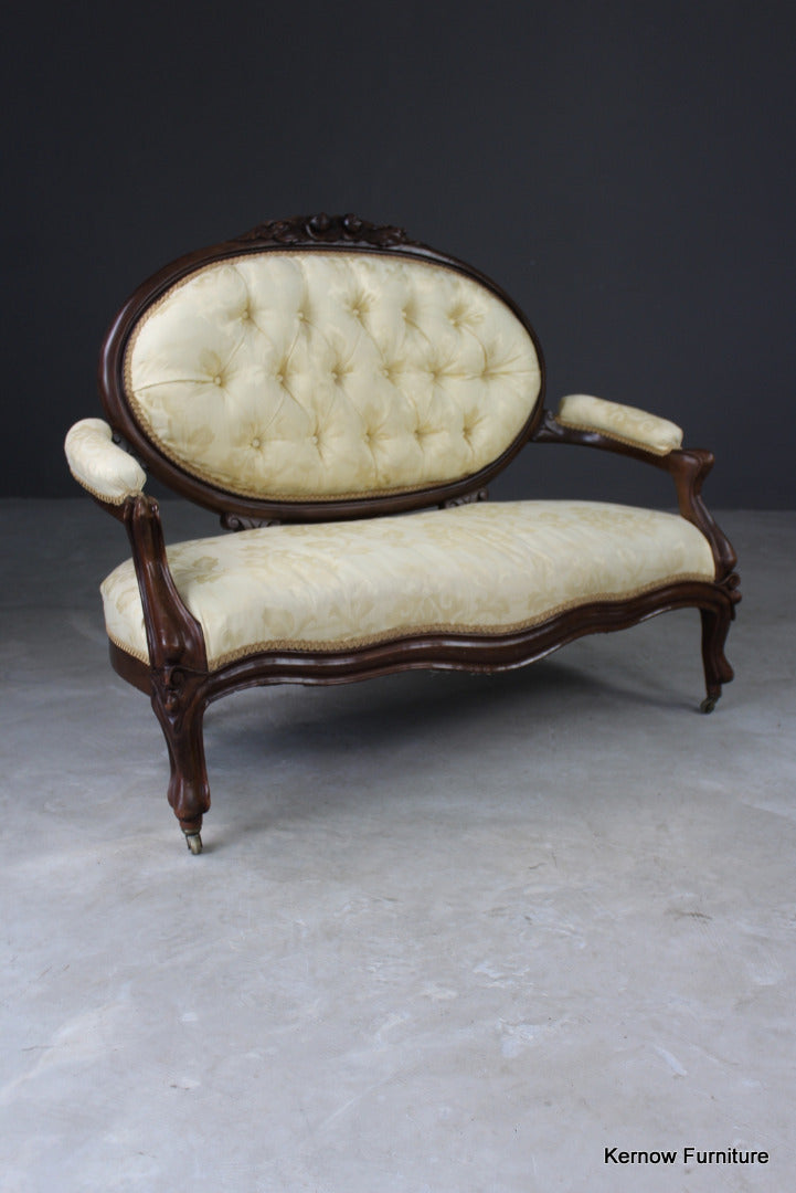 Antique Upholstered Gold Open Arm Settee - Kernow Furniture