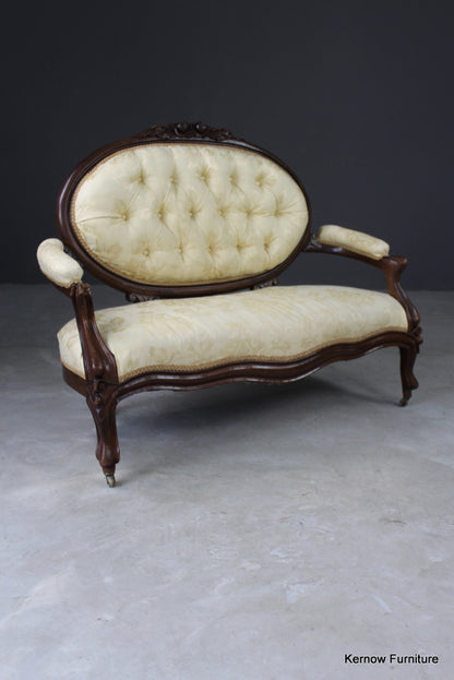 Antique Upholstered Gold Open Arm Settee - Kernow Furniture