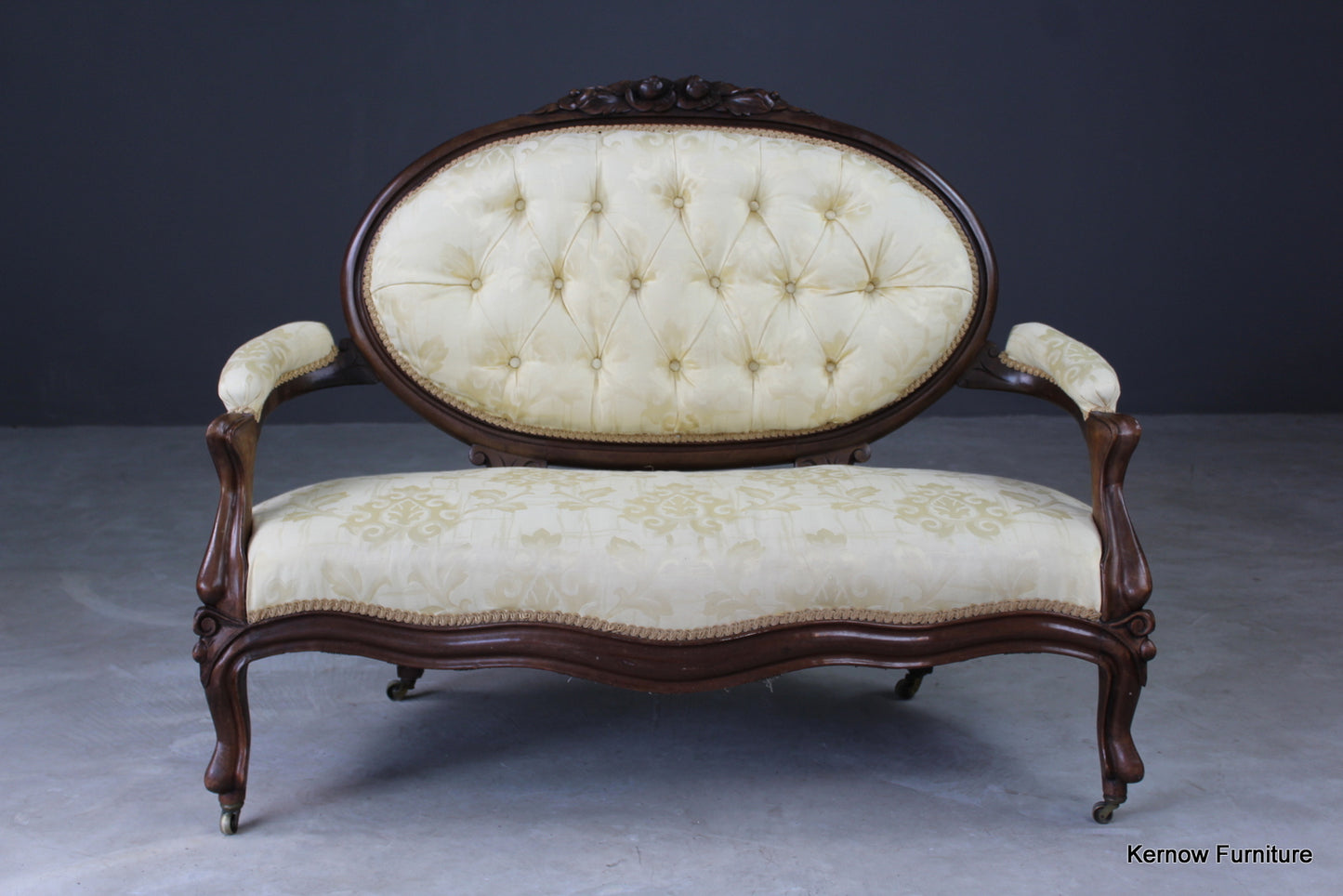 Antique Upholstered Gold Open Arm Settee - Kernow Furniture