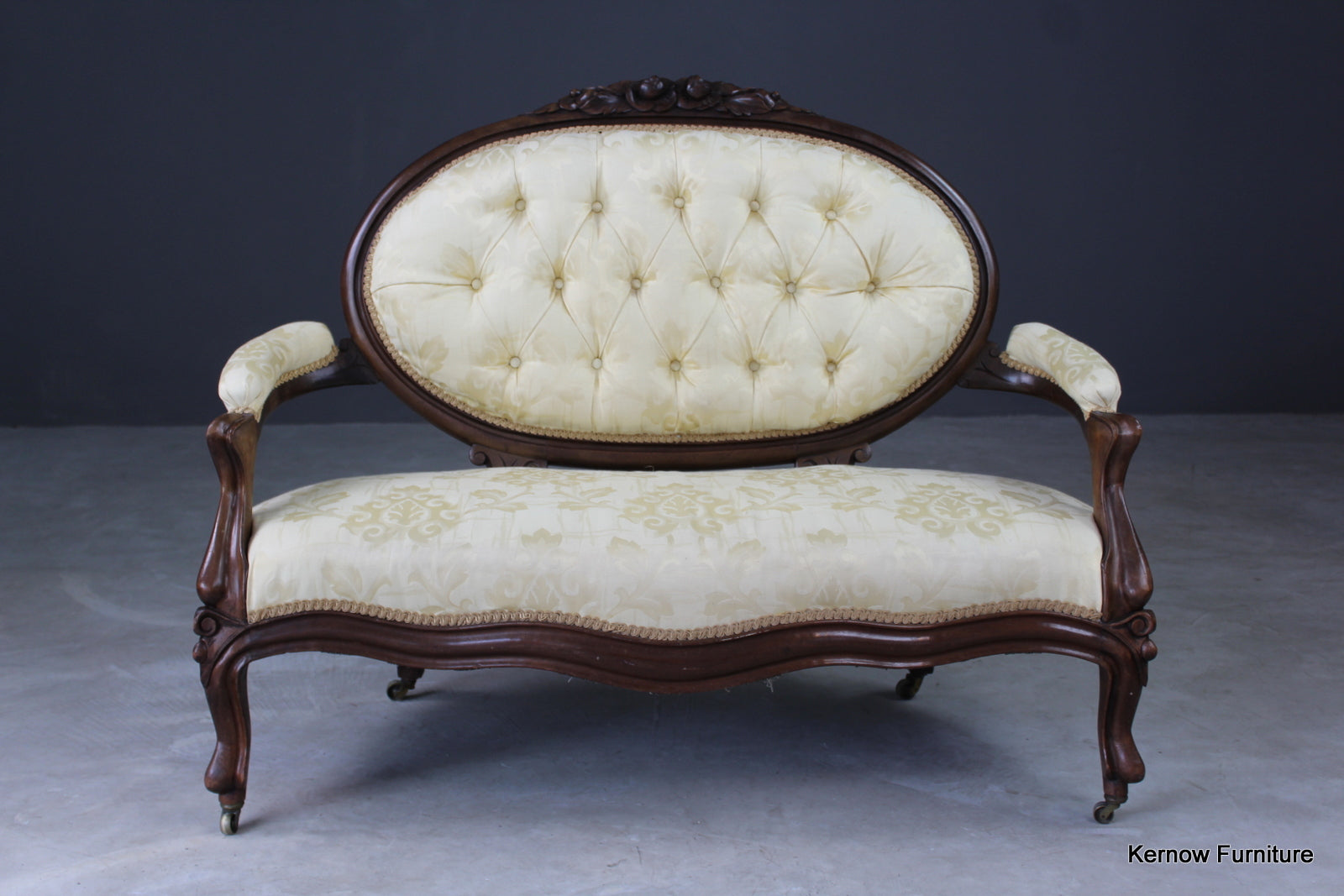 Antique Upholstered Gold Open Arm Settee - Kernow Furniture