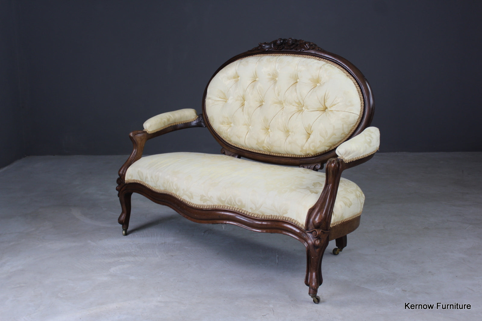 Antique Upholstered Gold Open Arm Settee - Kernow Furniture