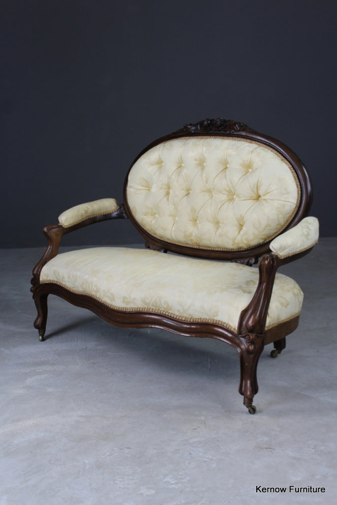 Antique Upholstered Gold Open Arm Settee - Kernow Furniture