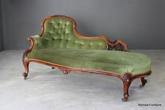 Victorian Walnut Button Back Chaise Longue - Kernow Furniture