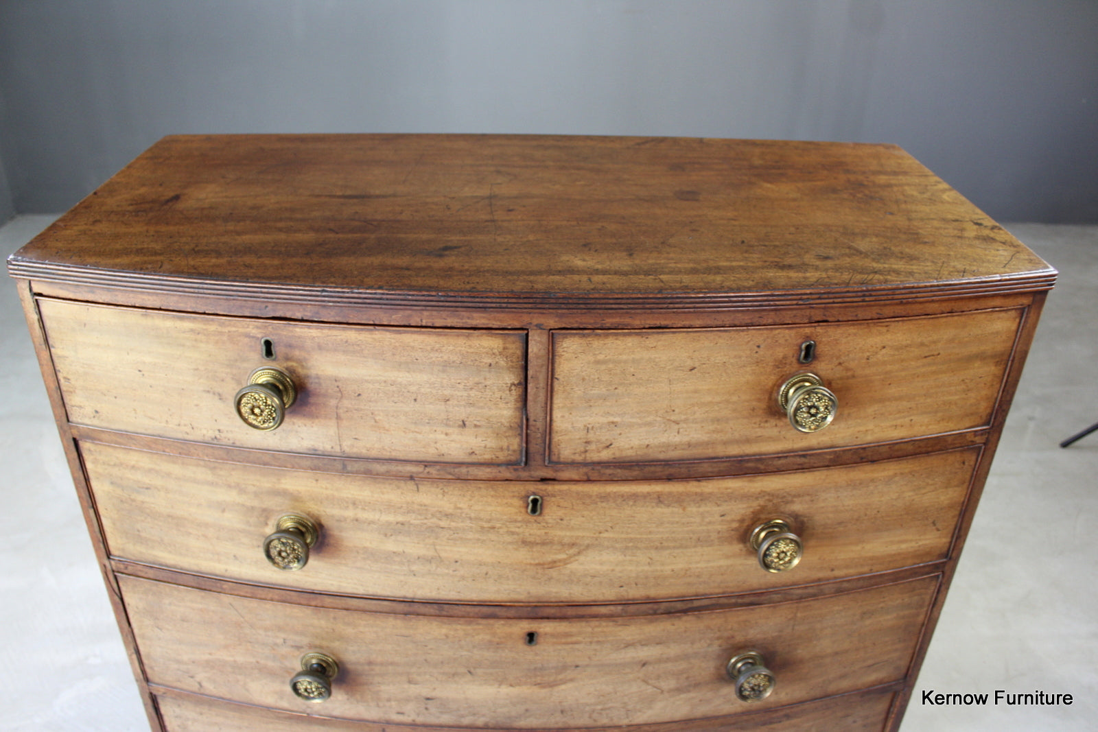 Antique Mahogany Bow Front Chest of Drawers - Kernow Furniture