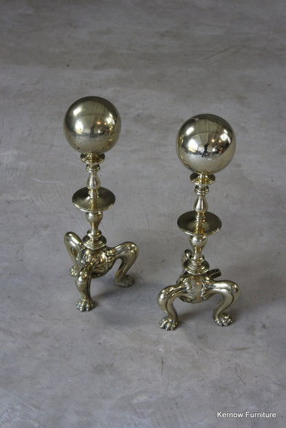 Pair Antique Brass Andirons - Kernow Furniture