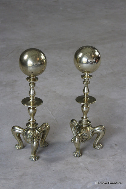 Pair Antique Brass Andirons - Kernow Furniture