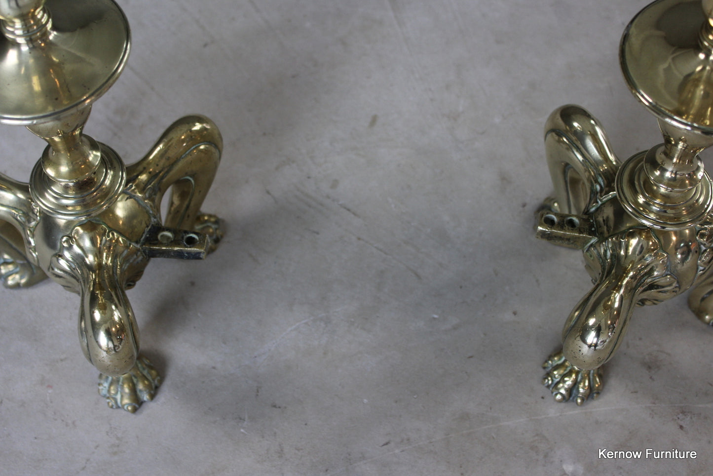 Pair Antique Brass Andirons - Kernow Furniture