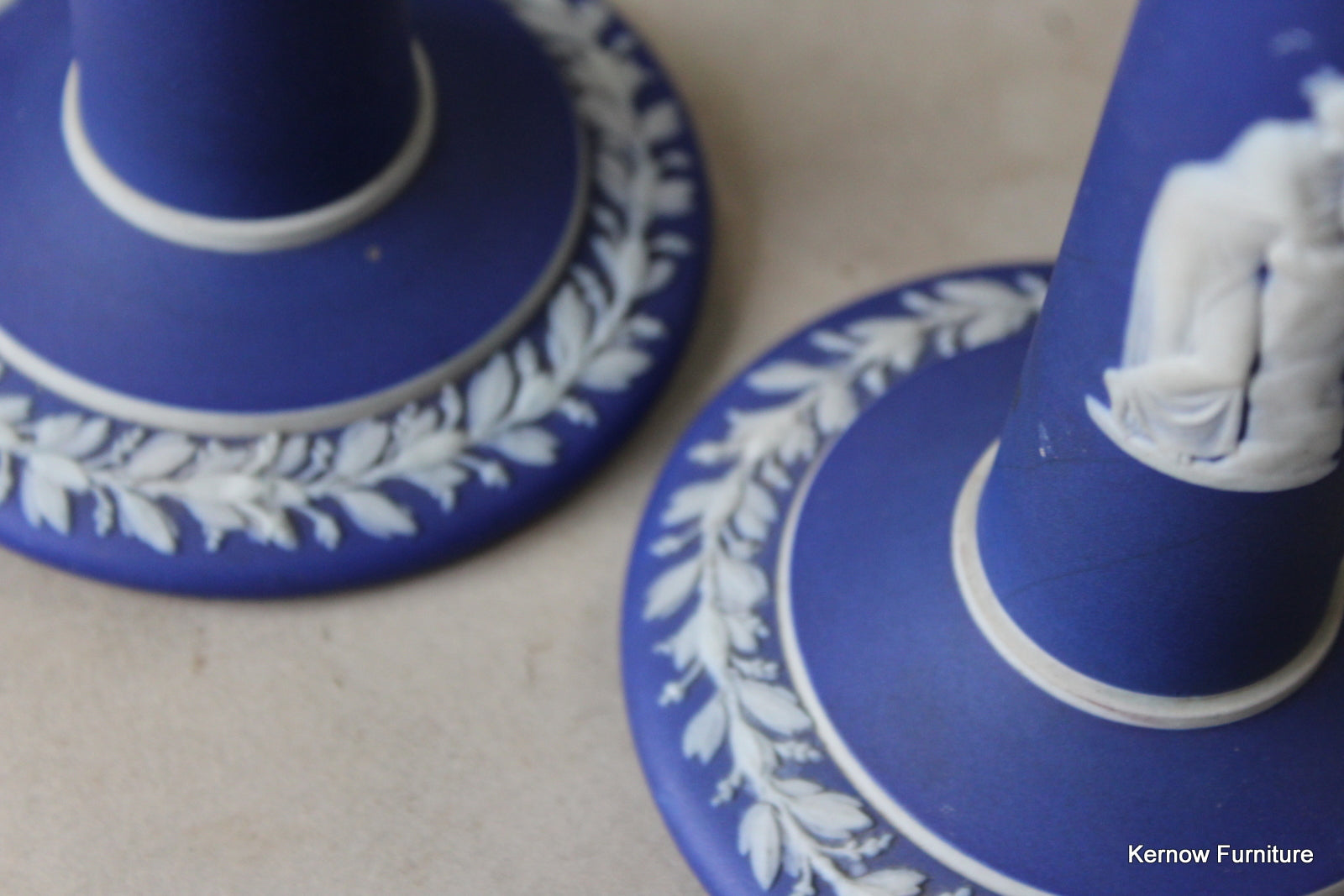 Wedgwood Cobalt Blue Jasperware Candlesticks - Kernow Furniture