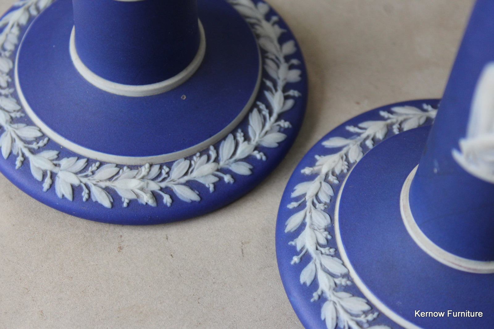 Wedgwood Cobalt Blue Jasperware Candlesticks - Kernow Furniture