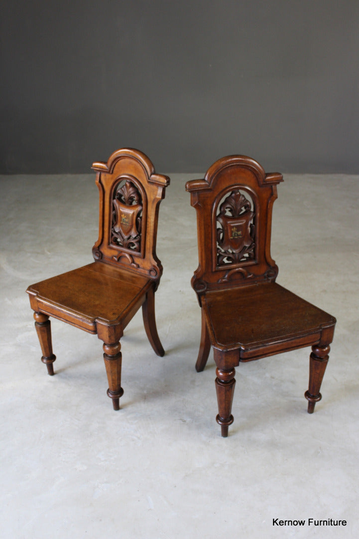 Pair Victorian Oak Hall Chairs - Kernow Furniture