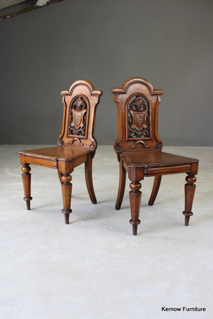 Pair Victorian Oak Hall Chairs - Kernow Furniture